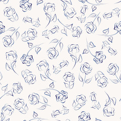 Seamless pattern of roses. Vector graphic rose drawn in pen and ink.