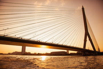 Fototapeta na wymiar The Rama VIII Bridge is a cable-stayed bridge in Bangkok, Thailand.