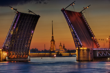 Fototapeta na wymiar Palace bridge over the Neva River, Russia