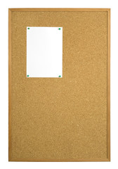 Fototapeta premium Cork noticeboard isolated on white with blank paper for your notice