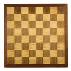 Old wooden chess board on white