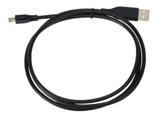 Coiled new USB computer component connecting cable isolated on white