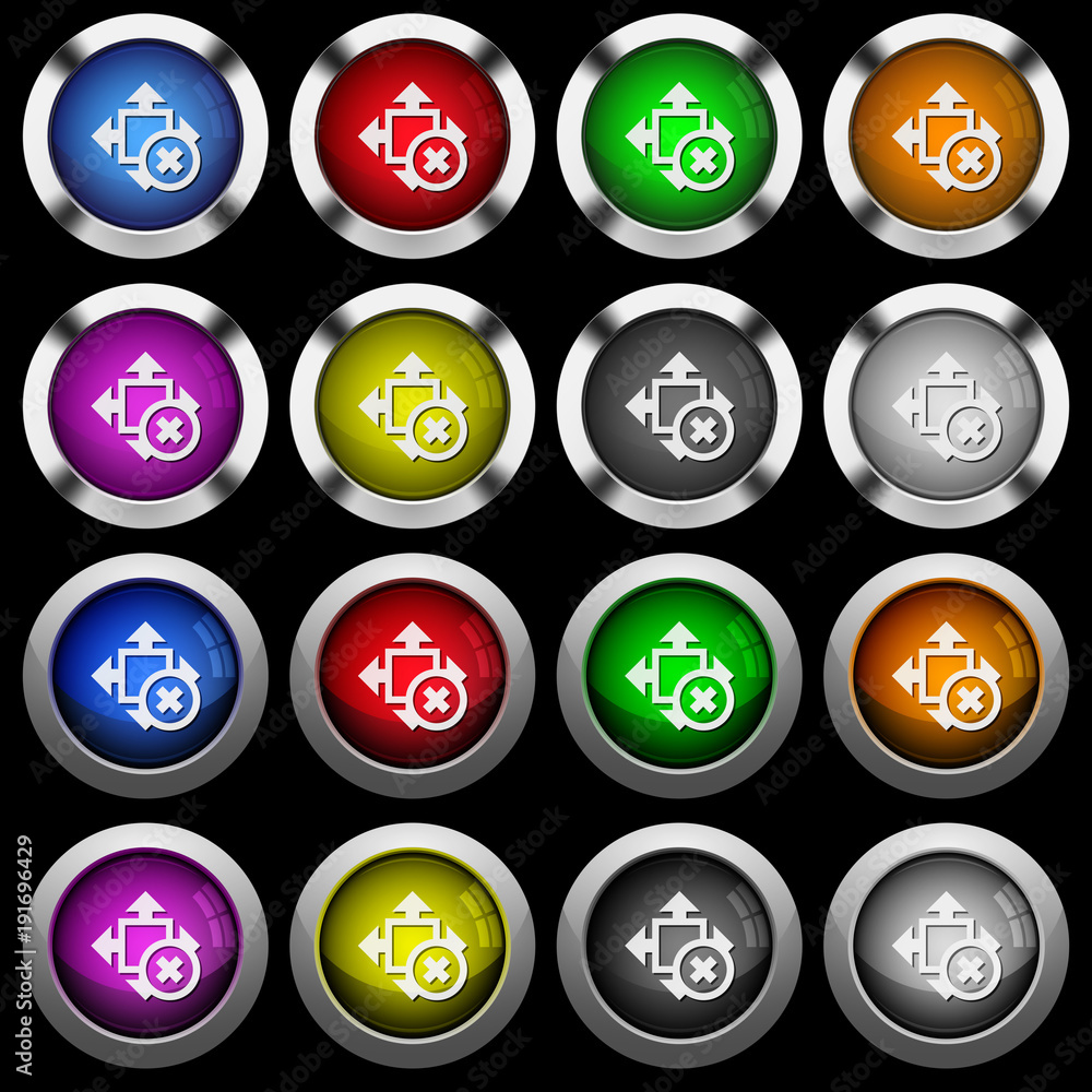 Poster cancel size white icons in round glossy buttons on black background