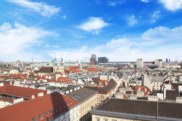 Fototapeta na wymiar View of the city from the observation deck of St. Stephen's Cathedral in Vienna, Austria