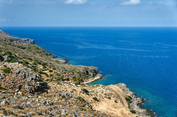 The rocky sea coast on the island of Crete.