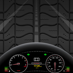 Tire track and car front panel