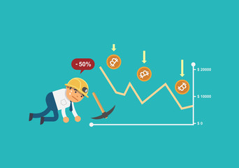 Lost money on bitcoin. Vector illustration