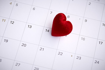 Red heart shape symbol on the February 14