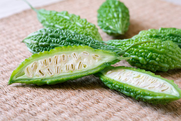 Bitter gourd or fresh organic green herb.