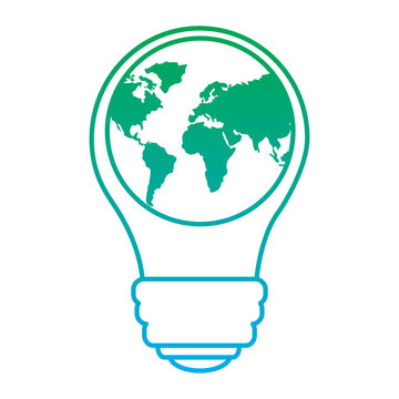 light bulb with planet earth icon ecology and saving energy vector illustration blue and green line degrade color