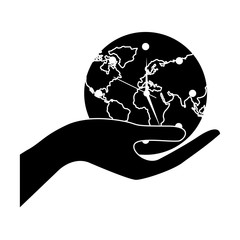 earth globe clock in hand safety concept vector illustration pictogram design