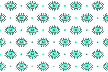 Seamless pattern of hand drawn the eyes isolated on white background.