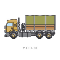 Naklejka premium Color flat vector icon construction machinery truck wagon. Industrial style. Corporate cargo delivery. Commercial transportation. Building. Business. Engineering. Diesel power. Illustration for design