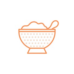 Colander with full of rice icon. Kitchen appliances for cooking Illustration. Simple thin line style symbol.