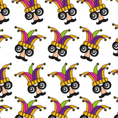 funny mask silly glasses mustache hat carnival background vector illustration