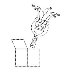joke box smile emoticon jester hat cheerful vector illustration dotted line design