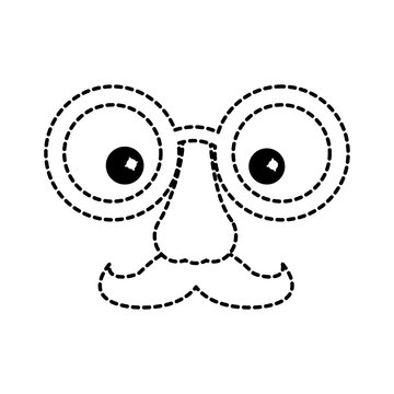 funny fake mask made of glasses mustache and nose vector illustration dotted line design