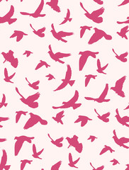 seamless background with a pattern of silhouette flying birds, pink