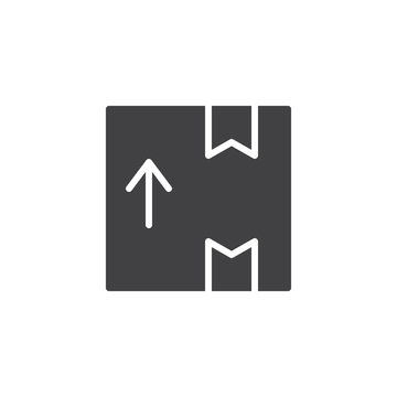 Box dellivery package icon vector, filled flat sign, solid pictogram isolated on white. Side up arrow symbol, logo illustration.
