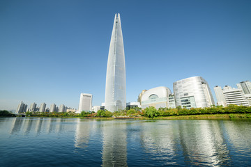 Scenic modern Seoul skyline. Wonderful tower at downtown