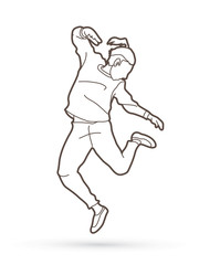 Fototapeta na wymiar A man dancing, Action outline graphic vector