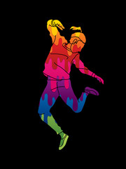 Fototapeta na wymiar A man dancing, Action designed using colorful graphic vector