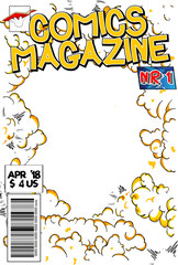 Editable comic book cover with abstract explosion background.