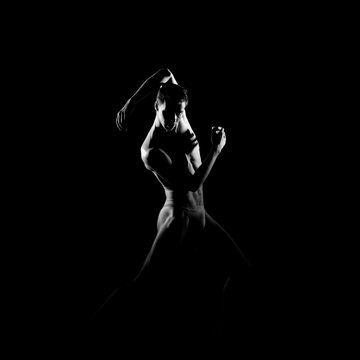 Black And White Silhouette Of Male Ballet Dancer.
