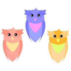 Fototapeta premium Pattern of sweet owls of three colors red, blue and orange
