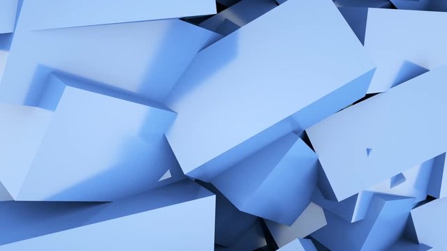 Abstract blue 3d animated cyclic transition screensaver computer render with moving parallelepipeds
