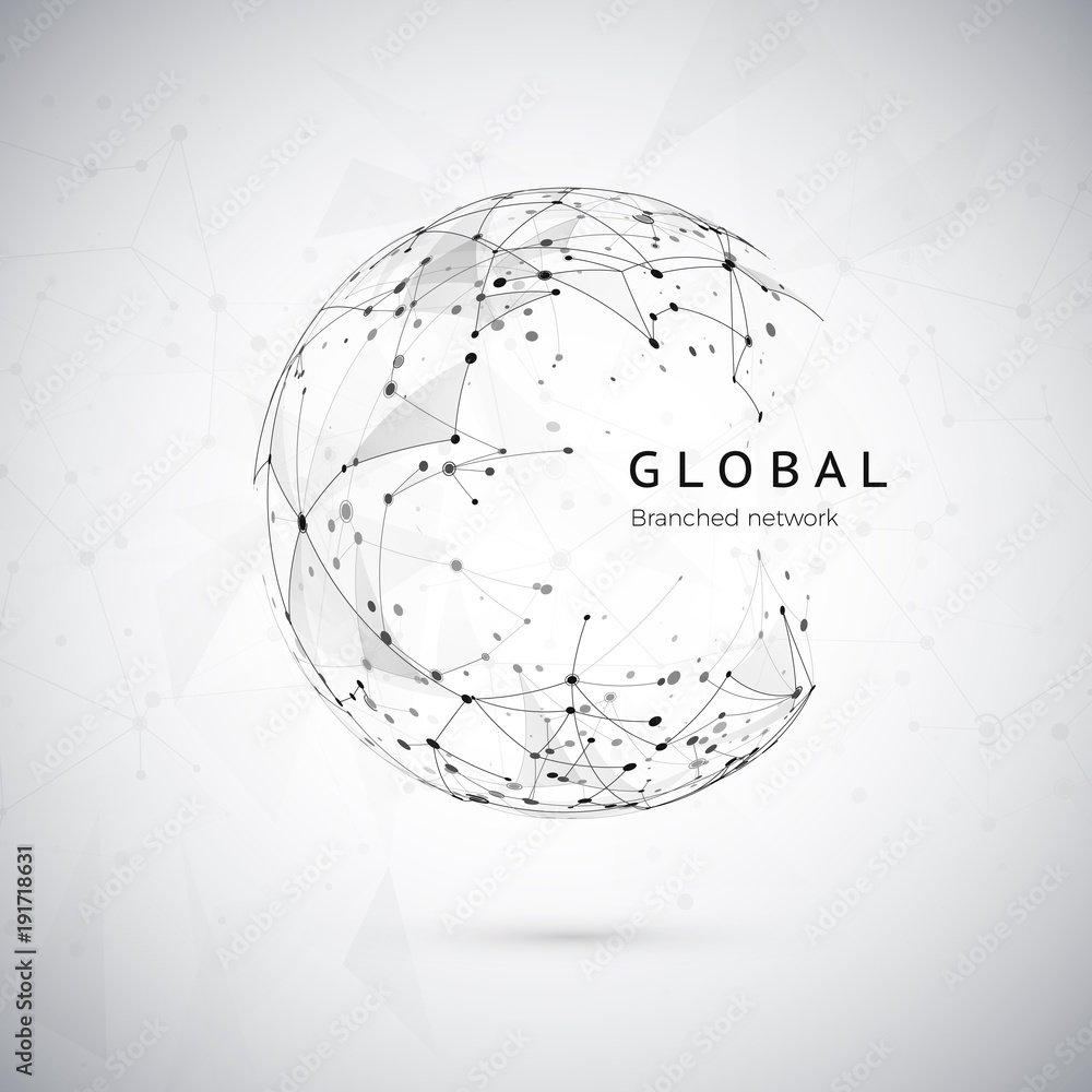 Poster abstract global network concept. web structure, social nets concept, node net. dots and connection m