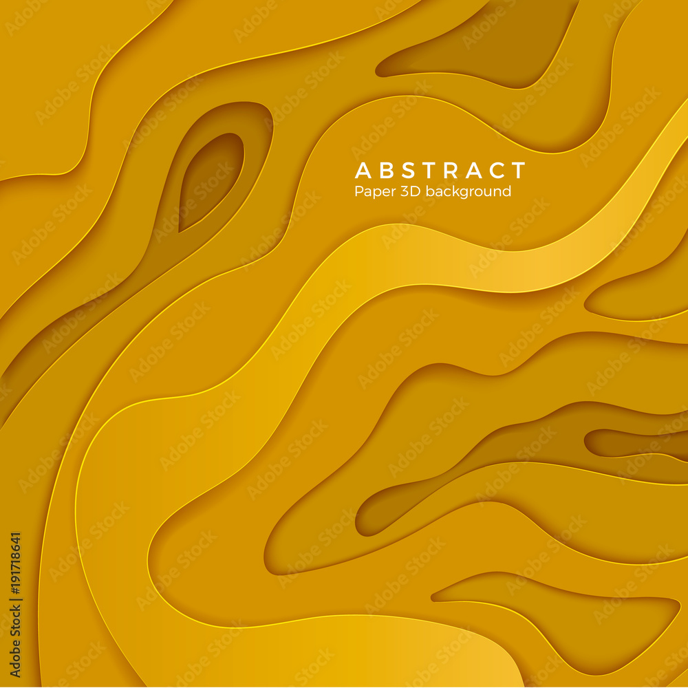 Poster 3d abstract background with yellow paper cut shapes. layer color wavy paper. design for business pos