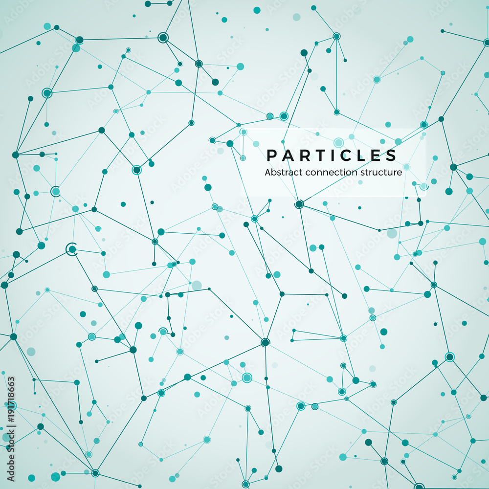 Poster node, dots and lines. abstract particles geometric graphic background. structure of atom, molecule a