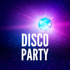 Disco party poster background. Night club disco ball backdrop. Vector illustration