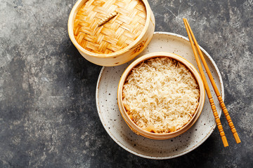 Rice in bamboo steamer