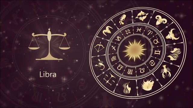 Zodiac sign Libra and horoscope wheel