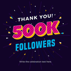 500k followers card banner template for celebrating many followers in online social media networks.