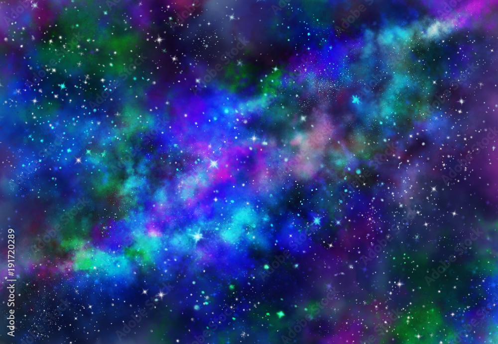 Wall mural star field in galaxy space with nebula, abstract watercolor digital art painting for texture backgro