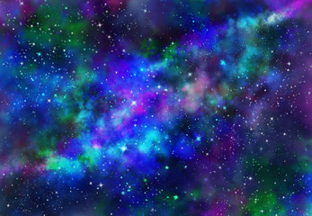Fototapeta na wymiar Star field in galaxy space with nebula, abstract watercolor digital art painting for texture background