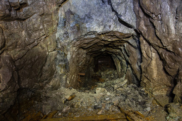 Underground abandoned platinum ore mine shaft tunnel gallery