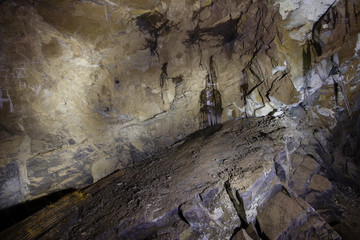 Underground abandoned gold ore mine shaft tunnel gallery
