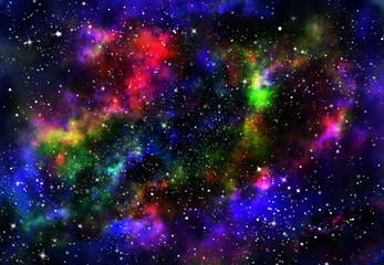 Star field in galaxy space with nebula, abstract watercolor digital art painting for texture background