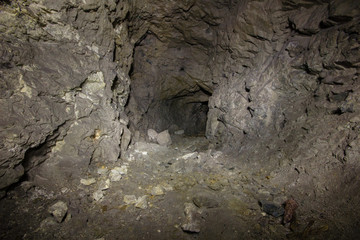 Underground abandoned gold ore mine shaft tunnel gallery