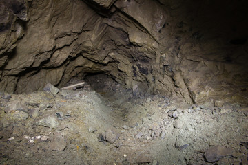Underground abandoned gold ore mine shaft tunnel gallery