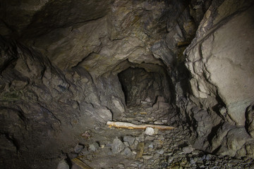 Underground abandoned gold ore mine shaft tunnel gallery