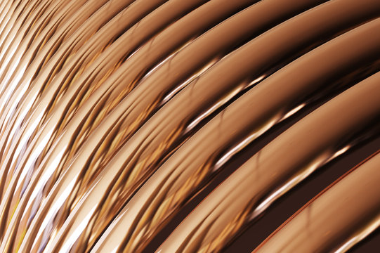 Spiral copper pipes and copper tubes. 3D Illustration 