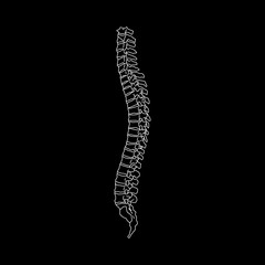 Vector illustration white spine diagnostic symbol, design, sign on black background. Diagnostic center