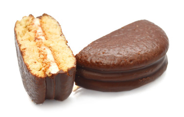 Chocolate cake isolated on white background