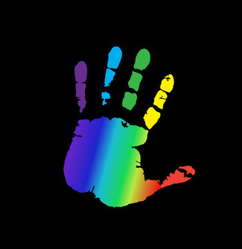 multicolored silhouette of human hand print isolated on black