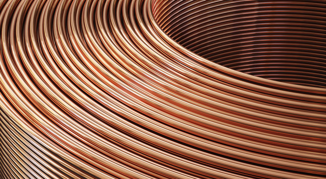 Bent copper pipes close-up. 3D Illustration 